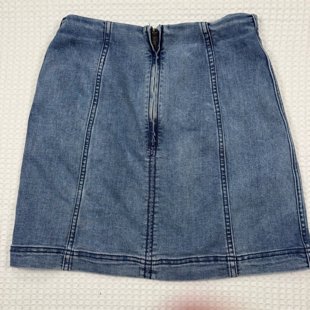 Free People Women Blue Denim Seamed Mini Skirt Size 4 High Waist A-Line Zip Back - Picture 2 of 6